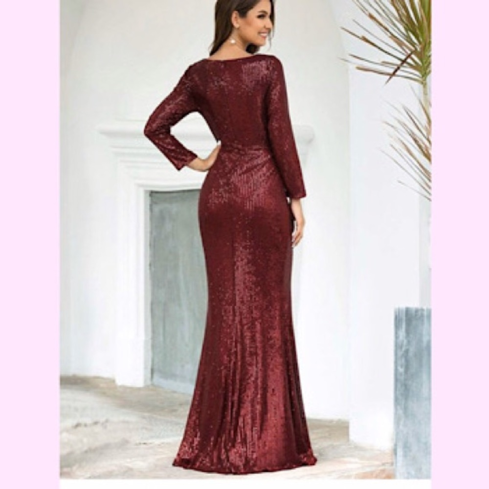 🆕 Shiny V Neck Long Sleeve Sequin Evening Dress - Picture 2 of 3